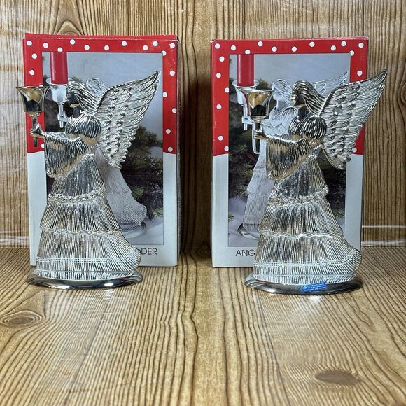 International Christmas Silver plated 1995 Angel Candle Holder 9inches Set of 2 - Picture 1 of 16